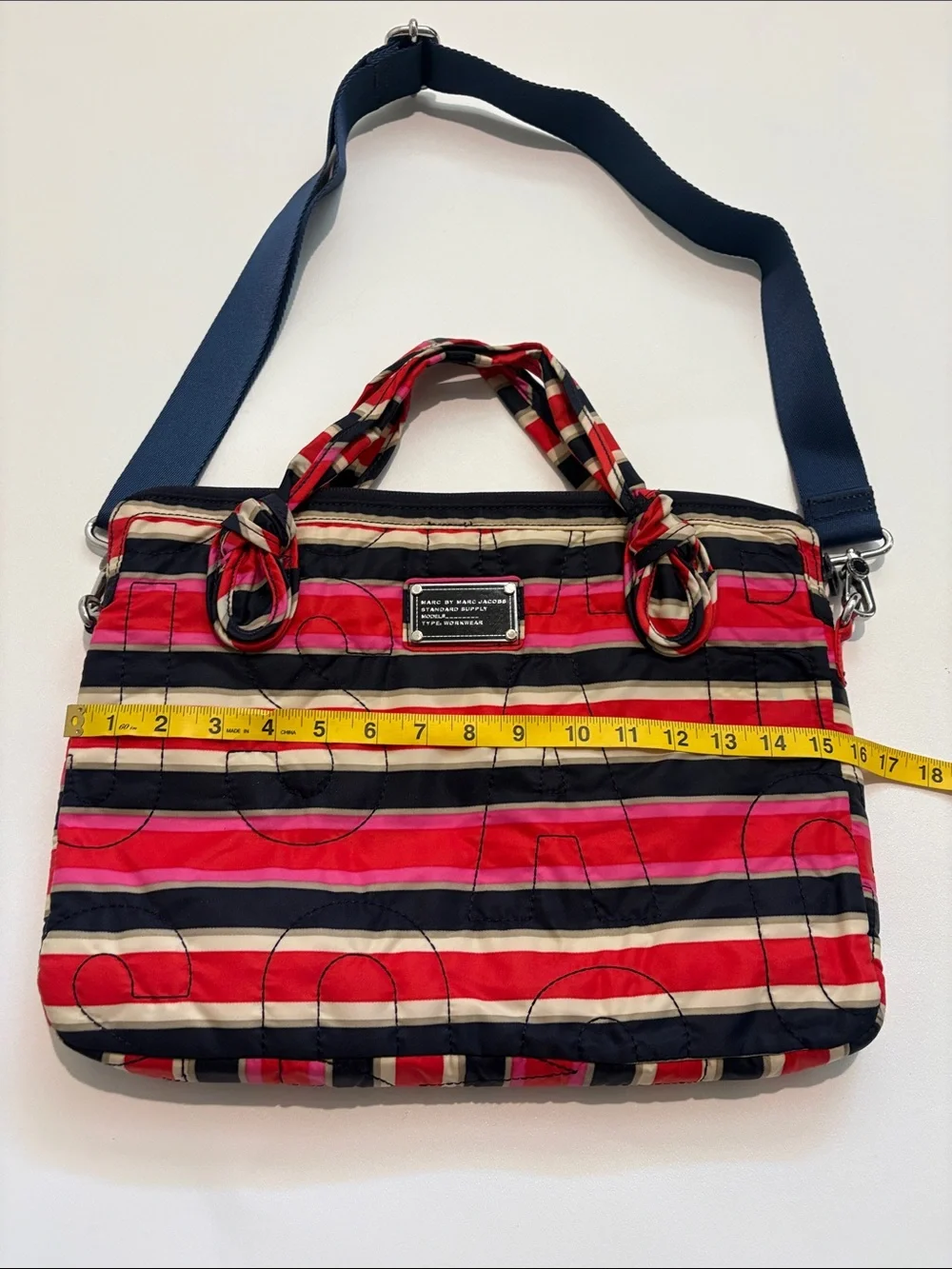Marc by Marc Jacobs Workwear Striped Laptop Bag - Red, Black & Cream